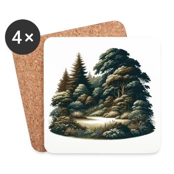 Landschaft - Illustration - Untersetzer (4er-Set) - Weiß - Vorne