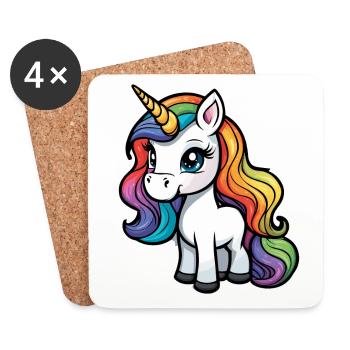 Regenbogen Einhorn Illustration - Untersetzer (4er-Set) - Weiß - Vorne
