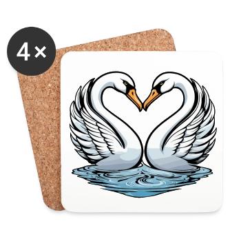 Schwan Valentinstag Illustration - Untersetzer (4er-Set) - Weiß - Vorne