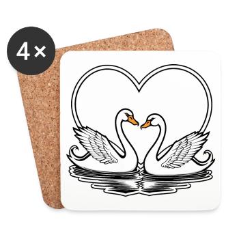 Schwan Valentinstag Illustration - Untersetzer (4er-Set) - Weiß - Vorne