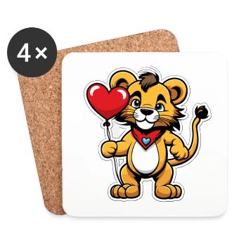 Löwe Herz - Valentinstag - Untersetzer (4er-Set) - Weiß - Vorne