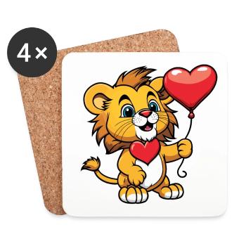 Löwe Herz - Valentinstag - Untersetzer (4er-Set) - Weiß - Vorne