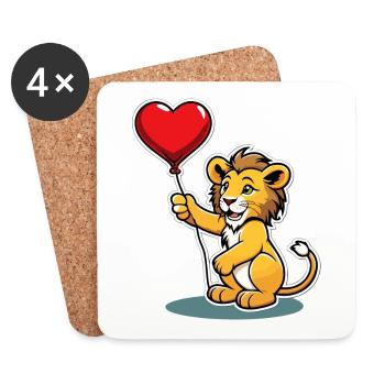 Löwe Herz - Valentinstag - Untersetzer (4er-Set) - Weiß - Vorne