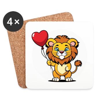 Löwe Herz - Valentinstag - Untersetzer (4er-Set) - Weiß - Vorne