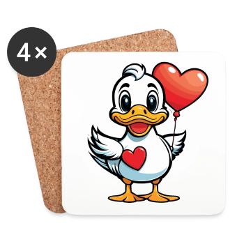Coeur de canard - Saint-Valentin - Dessous de verre (lot de 4) - blanc - Devant