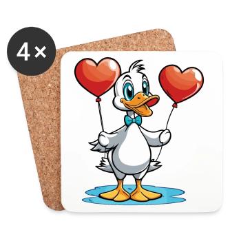 Coeur de canard - Saint-Valentin - Dessous de verre (lot de 4) - blanc - Devant