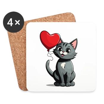 Katze Herz - Valentinstag - Untersetzer (4er-Set) - Weiß - Vorne