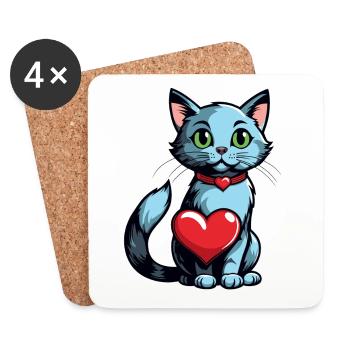 Katze Herz - Valentinstag - Untersetzer (4er-Set) - Weiß - Vorne