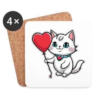 Katze Herz - Valentinstag - Untersetzer (4er-Set) - Weiß - Vorne
