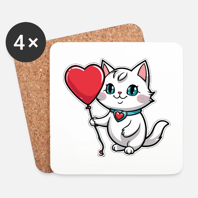Katze Herz - Valentinstag - Untersetzer (4er-Set) - Weiß
