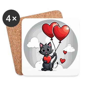 Katze Herz - Valentinstag - Untersetzer (4er-Set) - Weiß - Vorne