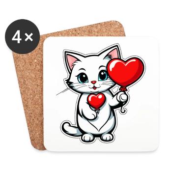Katze Herz - Valentinstag - Untersetzer (4er-Set) - Weiß - Vorne