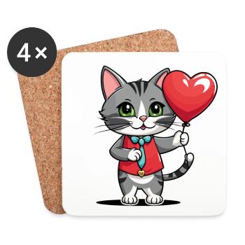 Katze Herz - Valentinstag - Untersetzer (4er-Set) - Weiß - Vorne