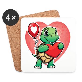 Schildkröte Herz - Valentinstag - Untersetzer (4er-Set) - Weiß - Vorne
