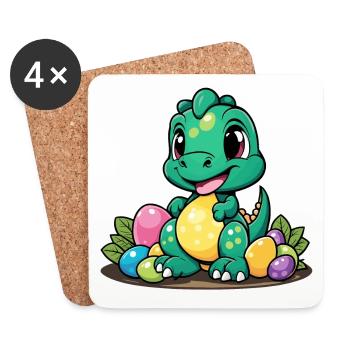 Oeufs de Pâques dinosaures Pâques - Dessous de verre (lot de 4) - blanc - Devant