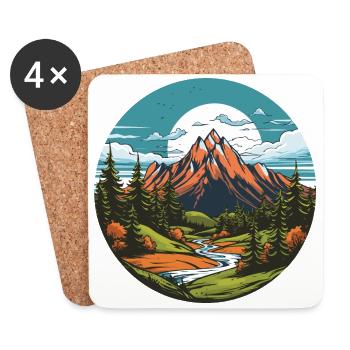 Mountains, Landscape, Circle - Coasters (set of 4) - white - Front