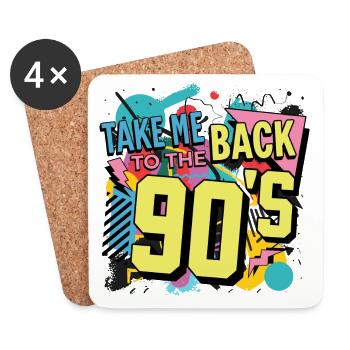 des années 90 des années 90 musique coloré fête carnaval costume - Dessous de verre (lot de 4) - blanc - Devant