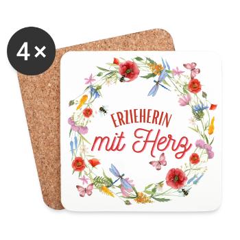 Erzieherin mit Herz Abschiedsgeschenk Kindergarten - Untersetzer (4er-Set) - Weiß - Vorne