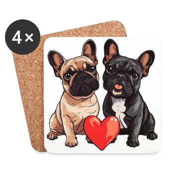 French Bulldog Dogs Couple In Love Valentine - Coasters (set of 4) - white - Front