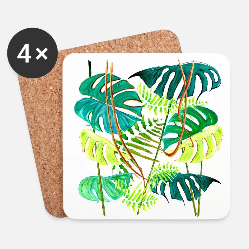 Monstera-Regenwald - Untersetzer (4er-Set) - Weiß