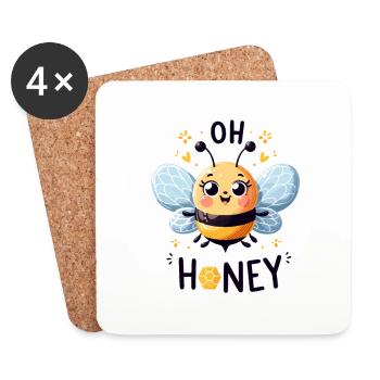 Oh miel - Illustration d’abeilles - Dessous de verre (lot de 4) - blanc - Devant