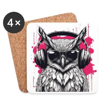 Owl with headphones - Coasters (set of 4) - white - Front