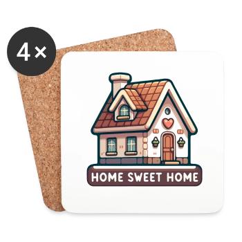Home Sweet Home - Illustration de maison - Dessous de verre (lot de 4) - blanc - Devant