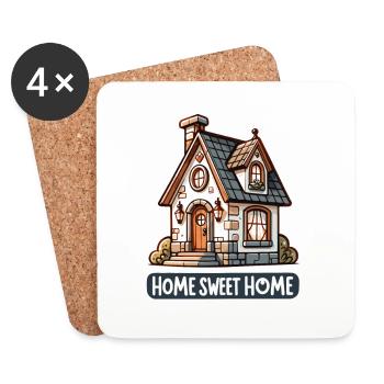 Home Sweet Home - Illustration de maison - Dessous de verre (lot de 4) - blanc - Devant