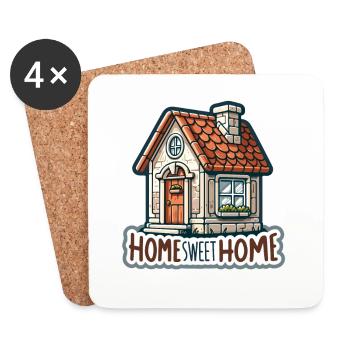 Home Sweet Home - Illustration de maison - Dessous de verre (lot de 4) - blanc - Devant