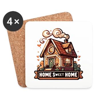 Home Sweet Home - Illustration de maison - Dessous de verre (lot de 4) - blanc - Devant
