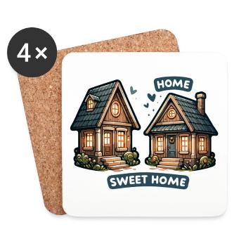 Home Sweet Home - Illustration de maison - Dessous de verre (lot de 4) - blanc - Devant