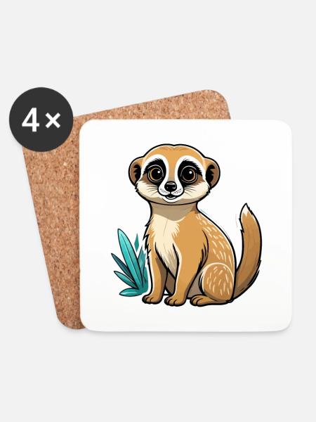 Erdmännchen Niedlich Illustration - Untersetzer (4er-Set) - Weiß