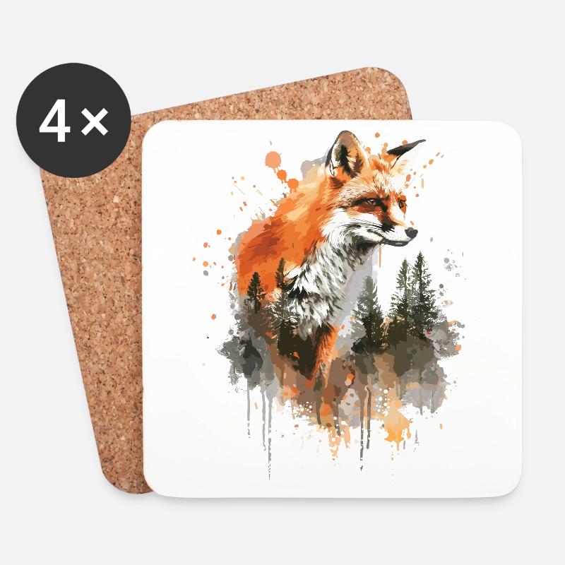 Watercolor Fox, Fox - Coasters (set of 4) - white
