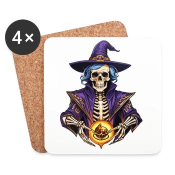 Skeleton Magician Fantasy Illustration - Coasters (set of 4) - white - Front