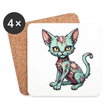 Zombie Cat Illustration - Coasters (set of 4) - white - Front