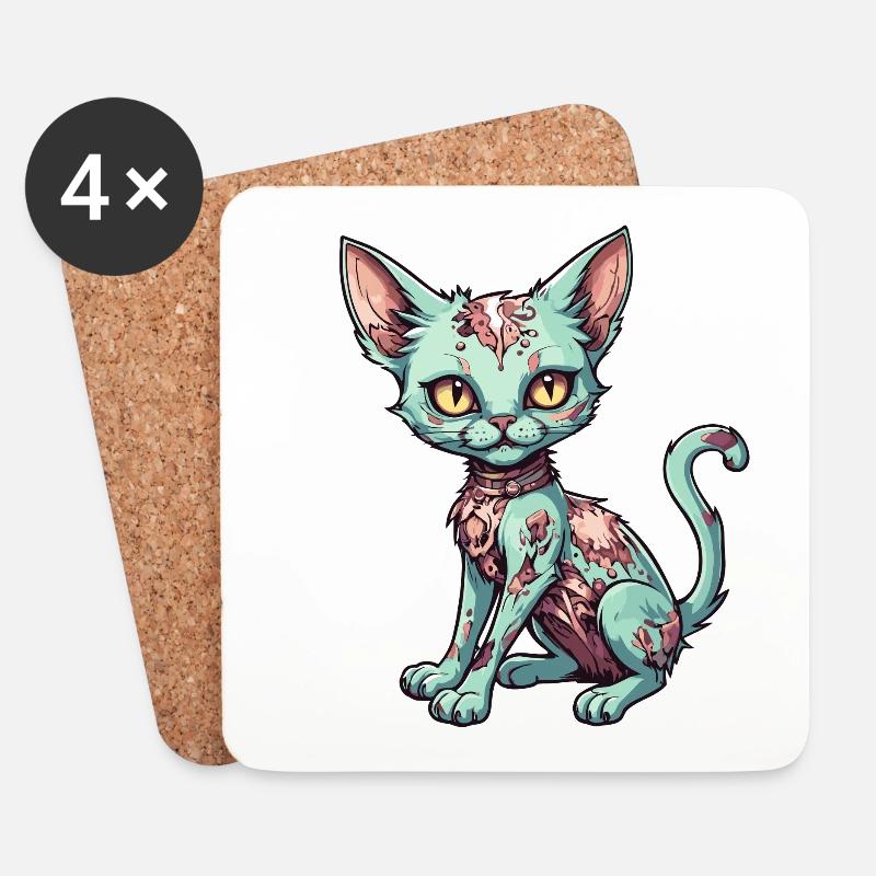 Zombie Katze Illustration - Untersetzer (4er-Set) - Weiß