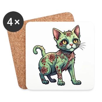 Zombie Cat Illustration - Coasters (set of 4) - white - Front