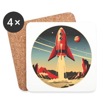 Lancement d’une fusée depuis la planète Terre - Voyage vers Mars - Dessous de verre (lot de 4) - blanc - Devant