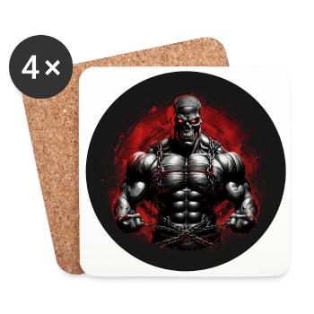 Bodybuilding extrem Motivation Skull Sixpack - Untersetzer (4er-Set) - Weiß - Vorne