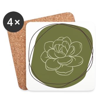 Plante grasse line art - Dessous de verre (lot de 4) - blanc - Devant