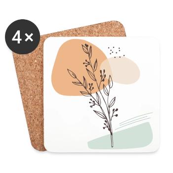 Branche feuilles Line Art - Dessous de verre (lot de 4) - blanc - Devant