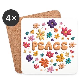 Peace & groovy flowers - Dessous de verre (lot de 4) - blanc - Devant