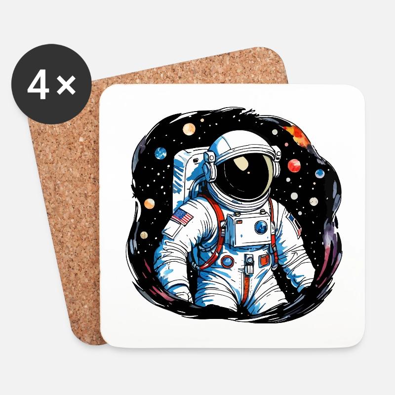 Astronaut Wasserfarben Aquarell - Untersetzer (4er-Set) - Weiß