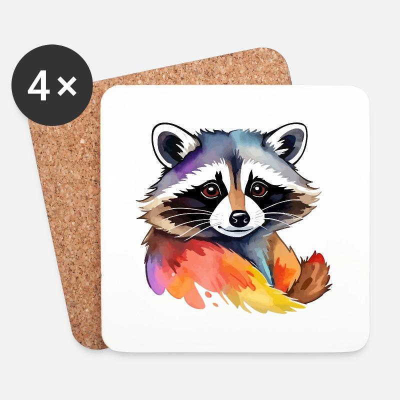 Waschbär Wasserfarben Illustration - Untersetzer (4er-Set) - Weiß