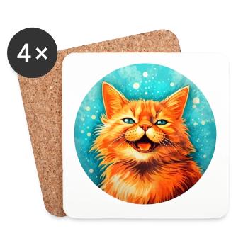 Chat heureux #cat #tshirt - Dessous de verre (lot de 4) - blanc - Devant