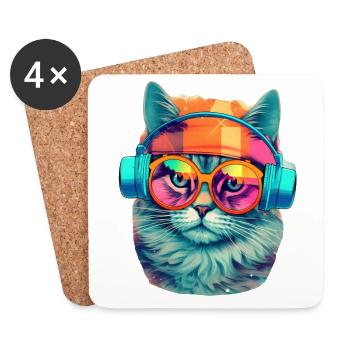 Musik Katze #cat #tshirt - Untersetzer (4er-Set) - Weiß - Vorne