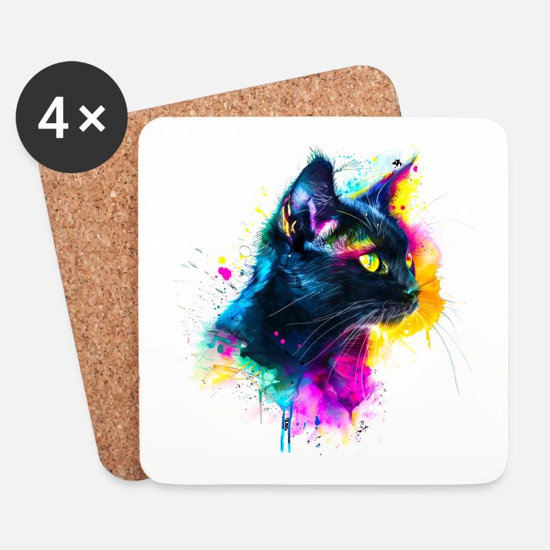 Chat Noir, gatto nero - Sottobicchieri (set da 4 pezzi) - bianco