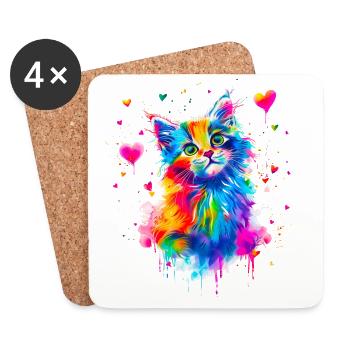 Bunte niedliche Katze mit Herz - Untersetzer (4er-Set) - Weiß - Vorne