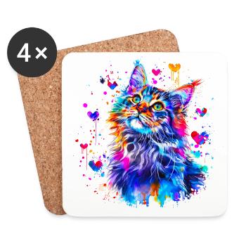 Cat, kitten, maine coon - Coasters (set of 4) - white - Front