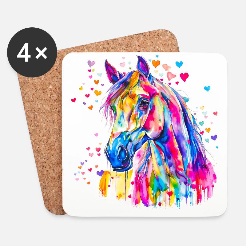 Buntes Pferd - Untersetzer (4er-Set) - Weiß